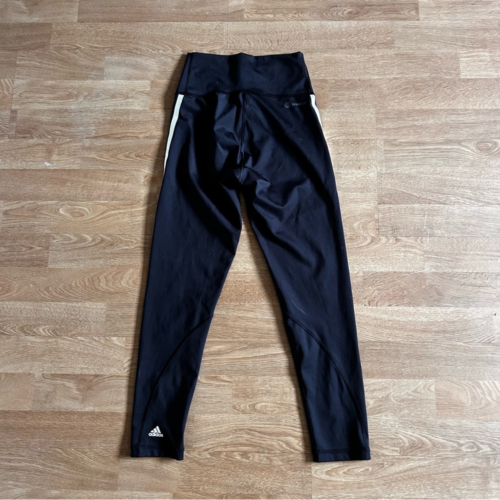adidas woman’s black activewear fitness Leggings with White Three-Stripes Sz S - Picture 7 of 7
